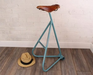 Victoria: Max McMurdo's upcycled bike saddle stool in honour of British cyclist Victoria Pendleton